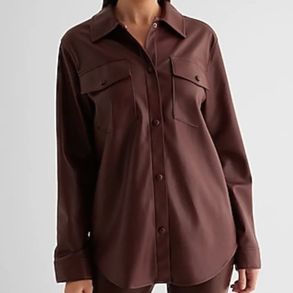 Express NWT Faux Leather Mocha Jacket Shacket size Large